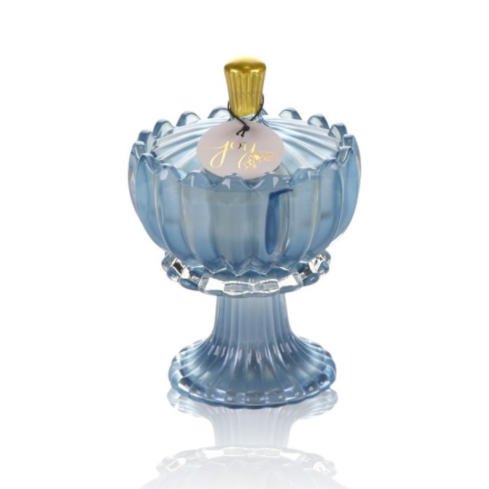 CANDELA VETRO 17CM CELESTE